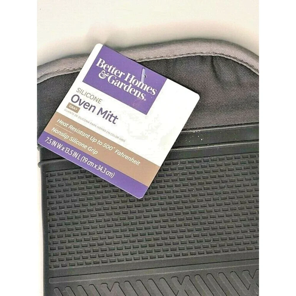 Better Homes & Gardens Kitchen Oven Mitts Set of 2 Grey Silicone Texturized